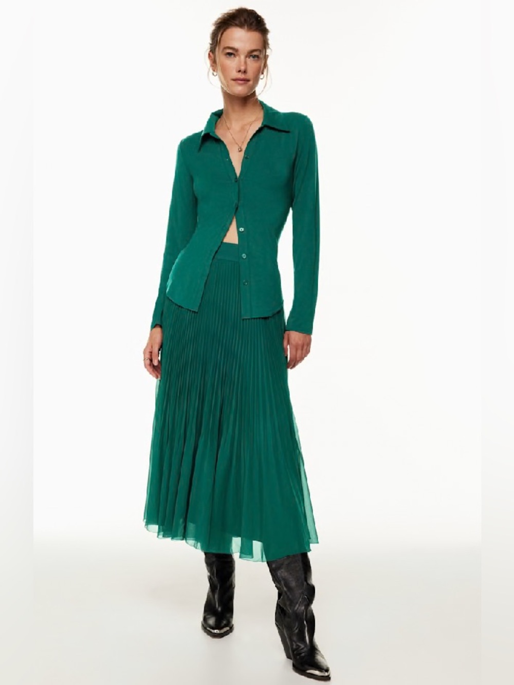NEW Aritzia Wilfred Twirl Pleated chiffon midi skirt Size S